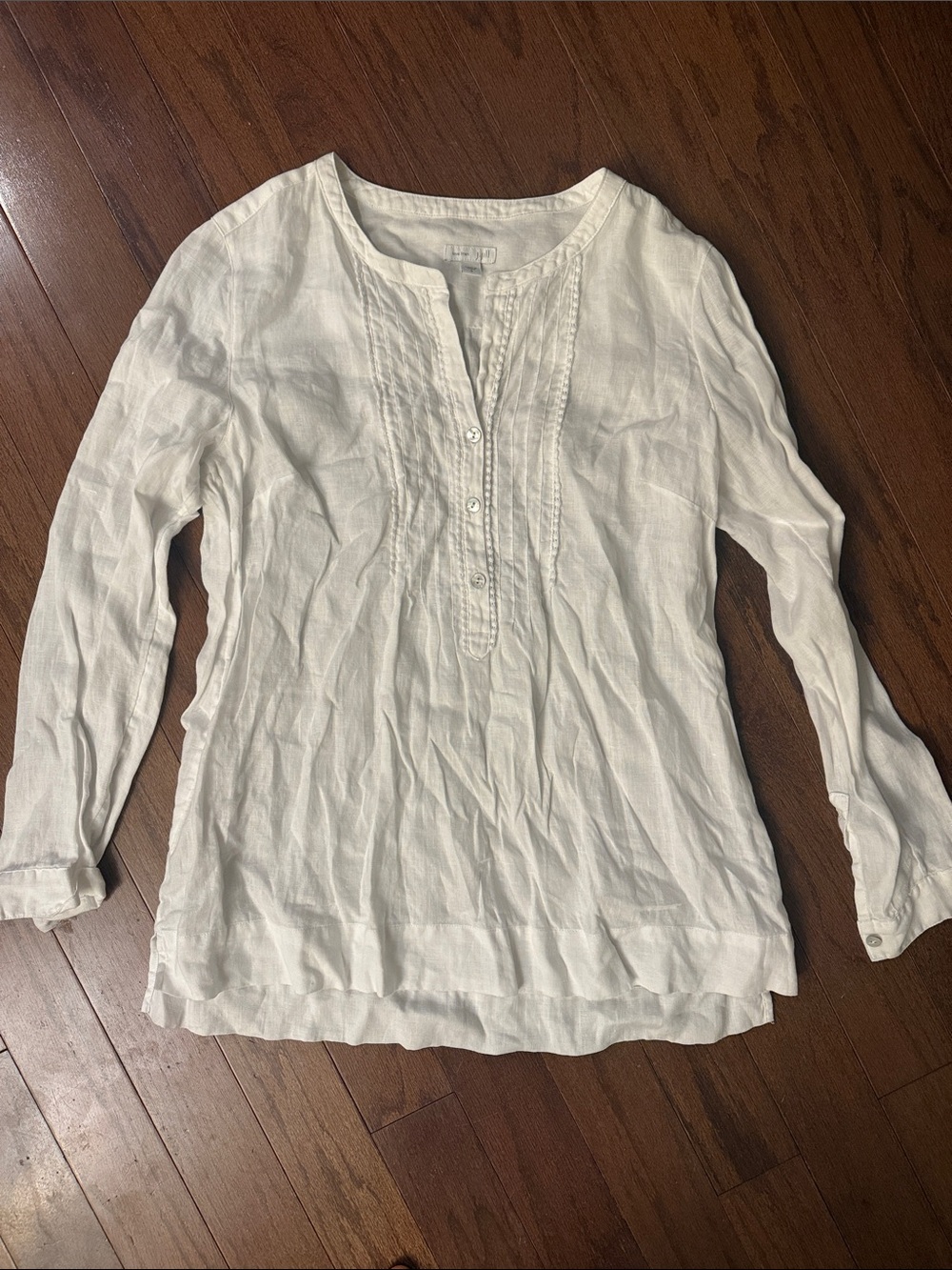 J. Jill White Linen Pintuck Henley Tunic
